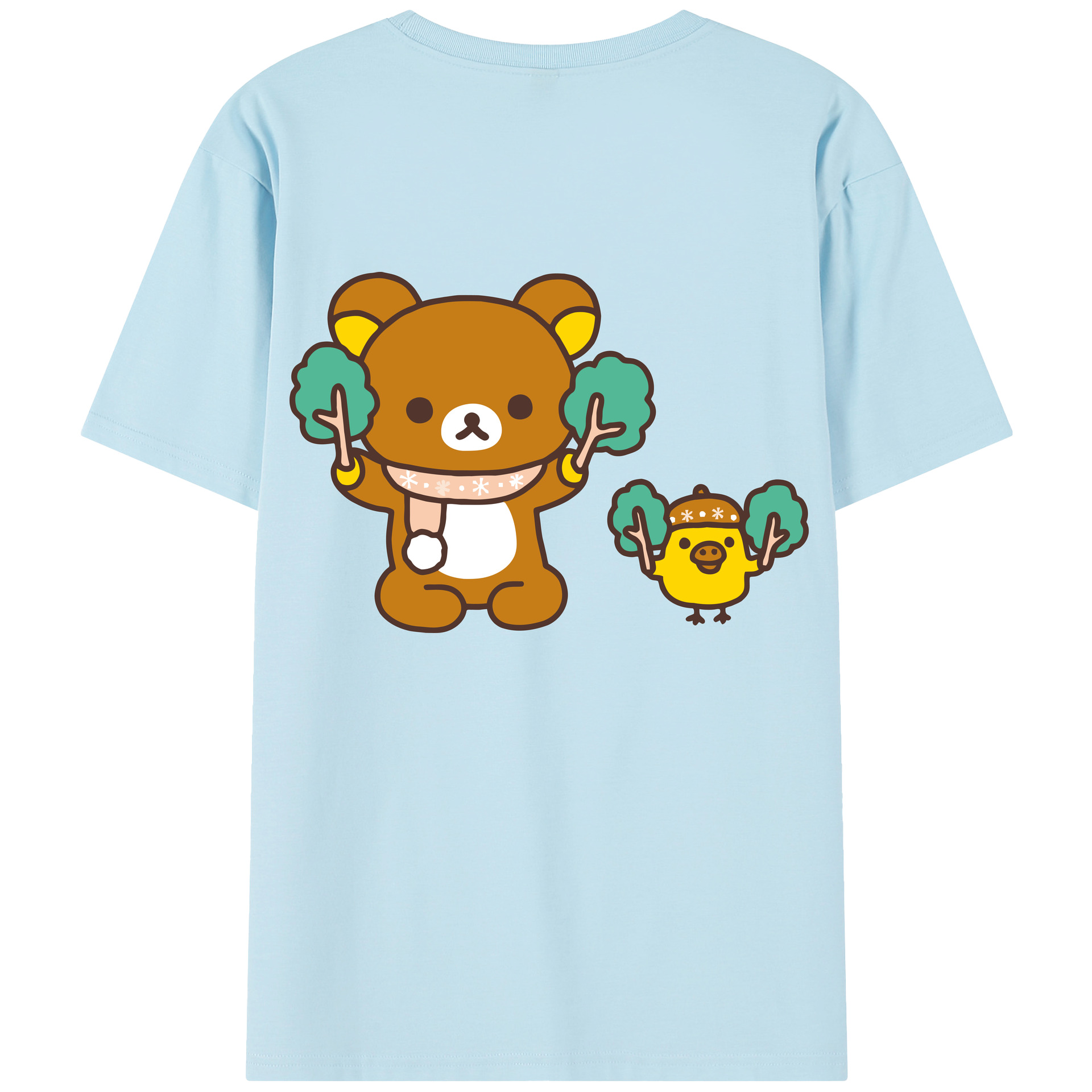（画像用） リラックマ リラックマ キイロイトリ Rilakkuma Korilakkuma Kiiroitori 綿100％半袖Tシャツ（背面プリント）